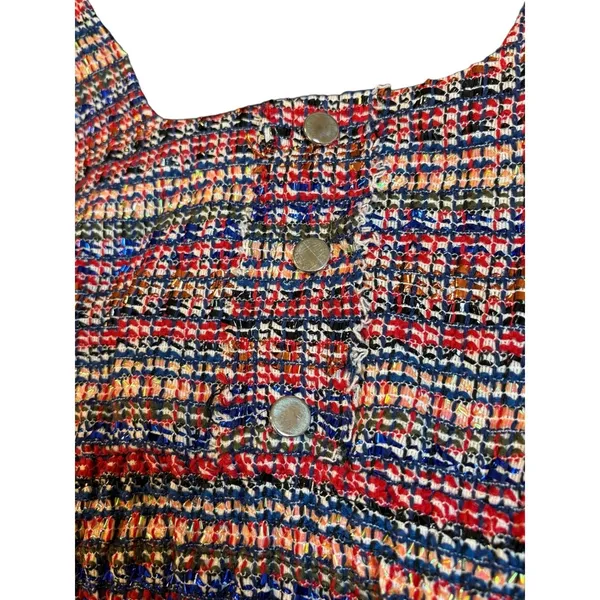 Zara Tweed Crop Tank Top Womens Medium Multicolor Plaid Button Front Square Neck - Image 11
