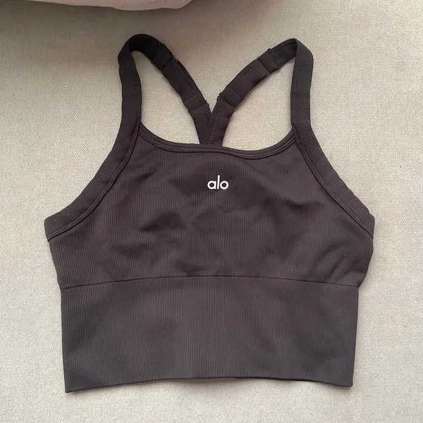 Alo Yoga Seamless Ribbed Favorite Bra Tank Black S - Image 2