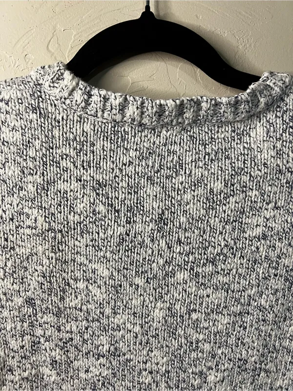 L.L. Bean Ragg Marled Fisherman Sweater Gray White Thick Knit Cabincore Petite - Image 7