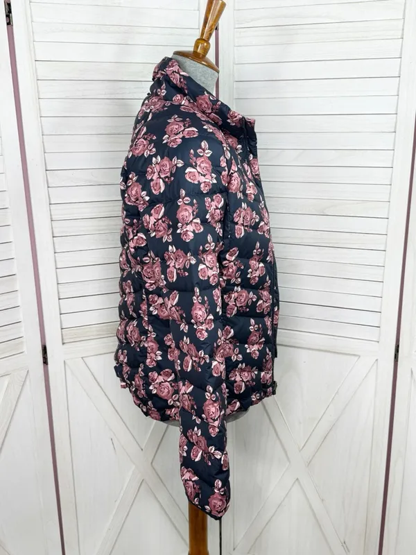 The North Face Flare Jacket Women Small Blue Pink Floral Down Puffer Coat Zip Up - Image 3