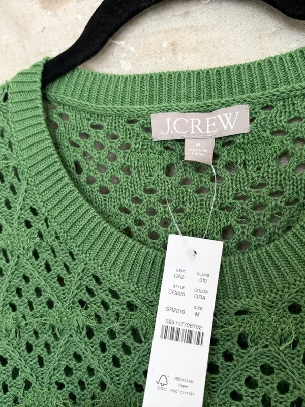 J Crew Pointelle Crewneck Sweater with Fringe - Image 3
