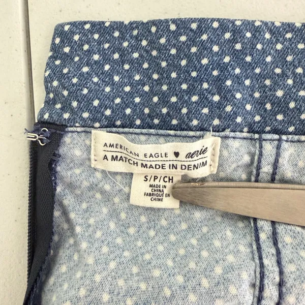 American Eagle Strapless Mini Dress Womens Small Polka Dot Denim Tube Blue - Image 6