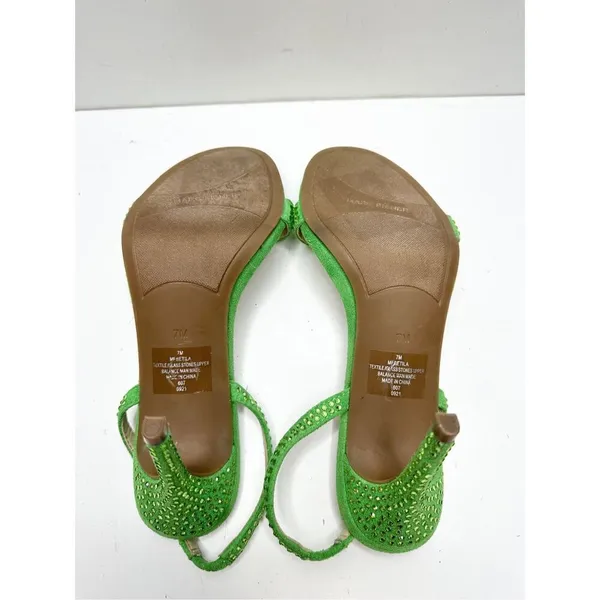 Marc Fisher Sandals Womens 7 Green Betila‎ Slingback Heels Rhinestone Accents - Image 9