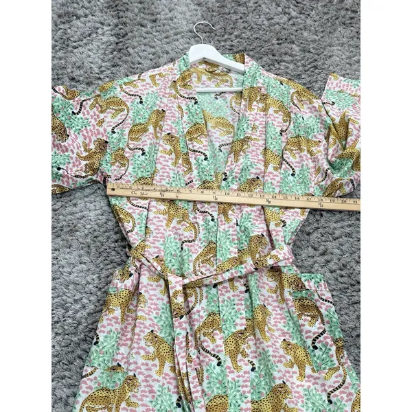Women’s Cotton Robe Long Kimono Green Cheetah Print Jungle Loungewear Size 12 - Image 10