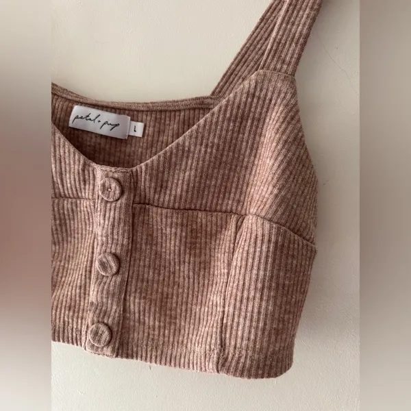 Petal & Pup‎ Brown Knit Cropped Tank Top Buttons - Image 2