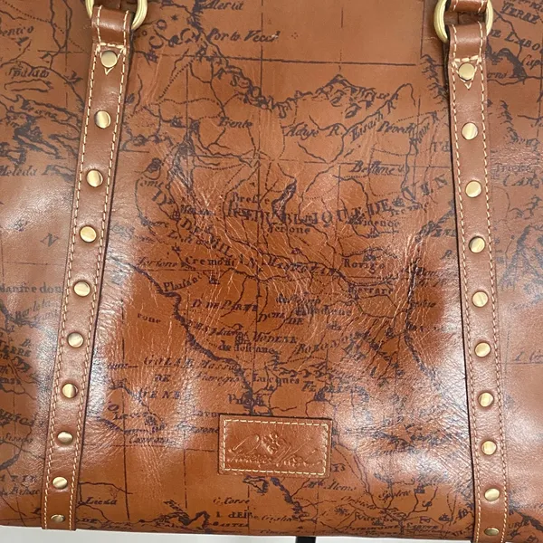 Patricia Nash Benvenuto Italy Map Brown Leather Antique Brass Xlarge Tote Bag - Image 2