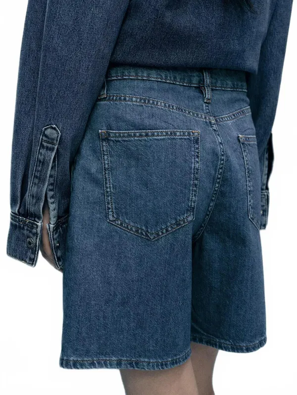 Mango Mid-Rise Denim Bermuda Shorts with Pleats NWT Medium Blue Size 2 (EUR 34) - Image 4