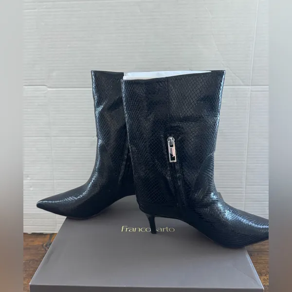 Franco Sarto Alberta Bootie In Black Snake Print Faux Leather ankle boots 6.5 - Image 4