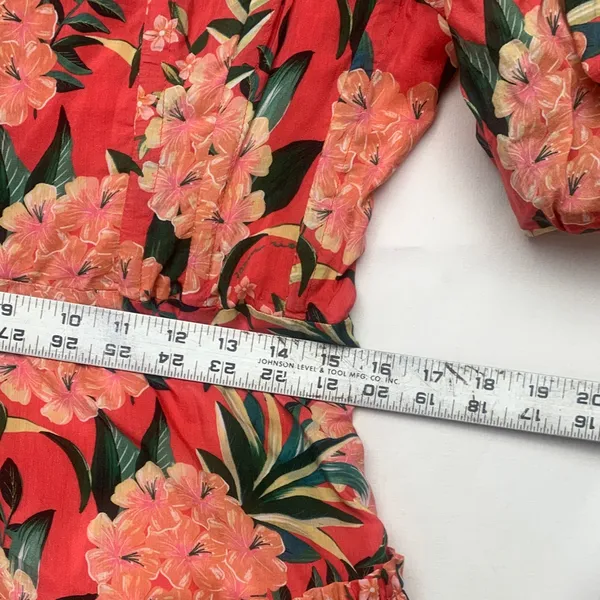 FARM Rio size large pineapple bloom midi dress pink green puff sleeve floral - Image 8