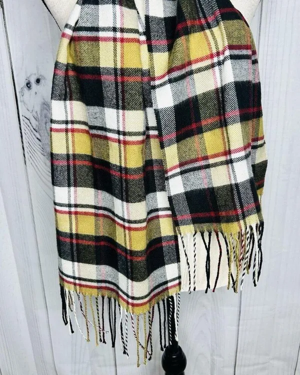 100% Cashmere Scarf Camel Tan Tartan Plaid Made in Scotland 70" x 12" NWOT - Image 3