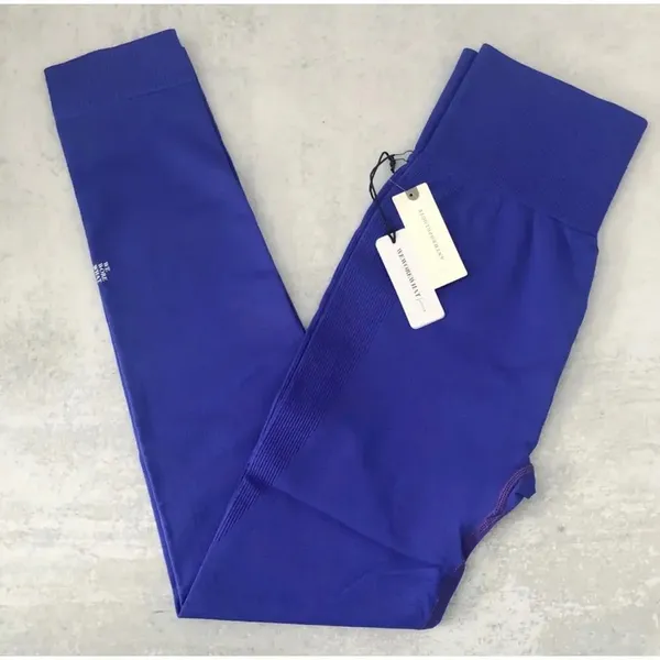 NEW WeWoreWhat Women Medium Blue Sapphire Seamless Athletic Leggings v6x - Image 3