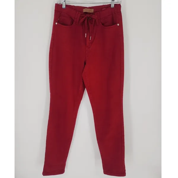 Judy Blue Garment Dyed Red Drawstring Skinny Jeans Size 7/28 - Image 9