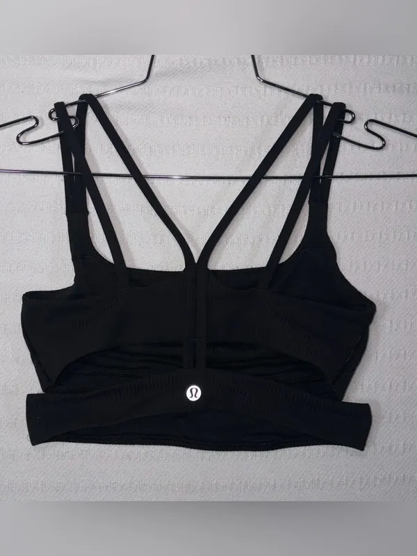 Lululemon Ribbed Nulu Strappy Yoga Longline Bra Light Support Size 4 Black Yoga - Image 4