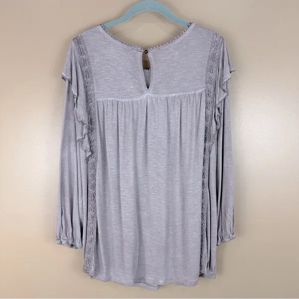 Knox Rose Light Gray Womens Lace Trim Ruffle Sleeve Blouse XXL Boho Feminine - Image 8