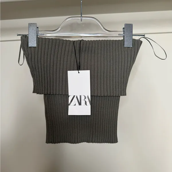 Zara Ribbed Knit Top in Olive Green - Image 2