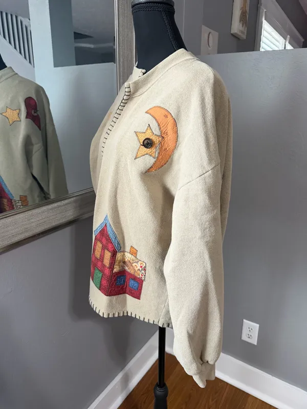 VTG Cottagecore Granny Twee Patchwork Farmhouse Beige Cardigan Large. - Image 4