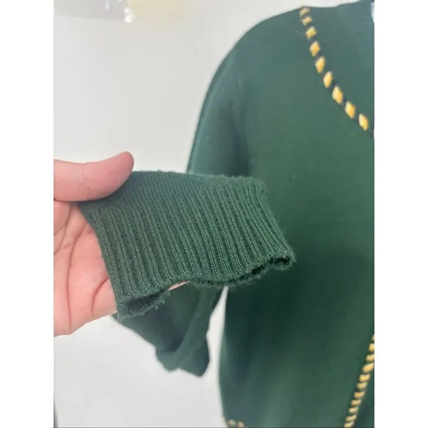 Pendleton Vintage Cardigan Sweater Green Gold Whipstitch Crest Buttons Size S - Image 9