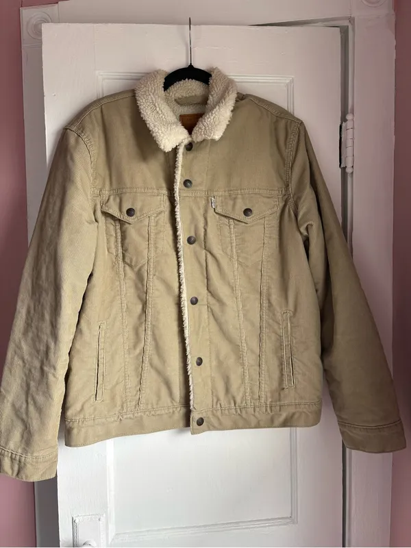 Levi’s Corduroy Sherpa Trucker Jacket Tan Beige L - Image 3
