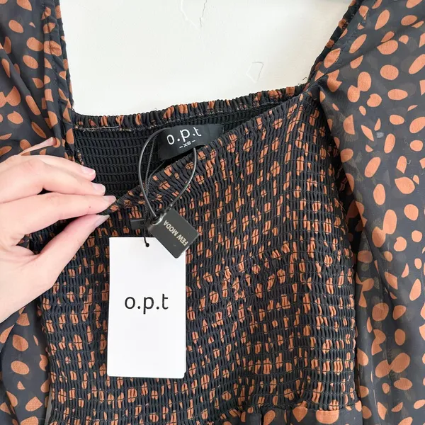 o.p.t |‎ NWT Few Moda Smocked Square Neck Puff Sleeve Maxi Dress in Black Floral - Image 7