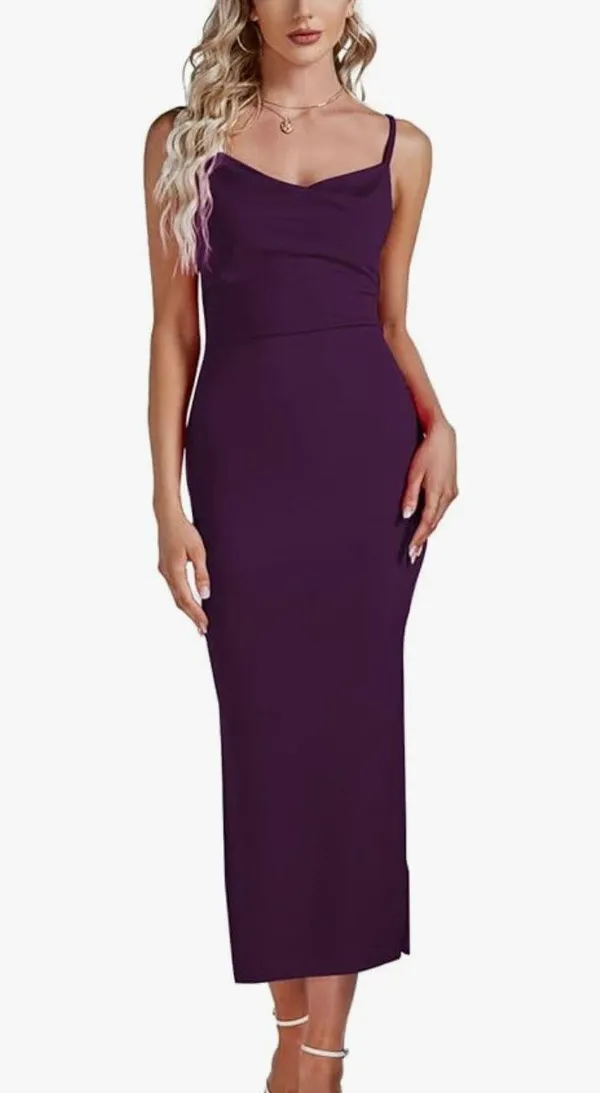 Amazon Cowl Neck Purple Midi Dress - Image 2