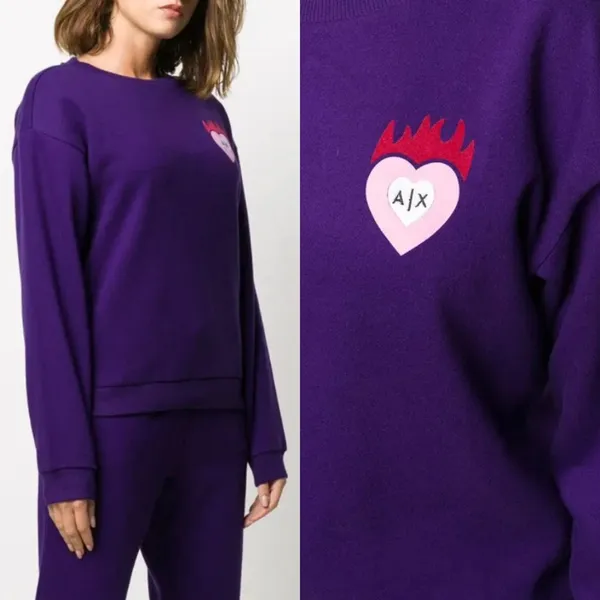 Armani Exchange‎ Purple Heart Logo Sweatshirt Small Lounge Cozy Warm Winter Fall - Image 2