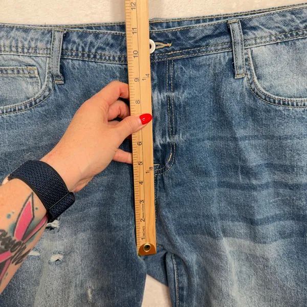 Flamingo XL 36 Ripped Raw Hem Mid Rise Straight Leg Cropped Jeans Boho Relaxed - Image 13