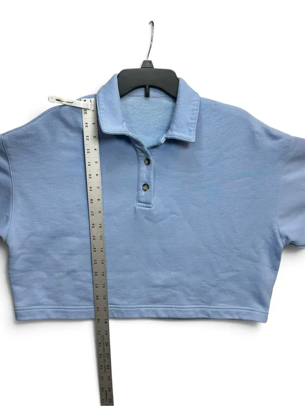 Alo Yoga Blue Cropped Polo Sweatshirt Women’s M/L Oversized Long Sleeve - Image 7
