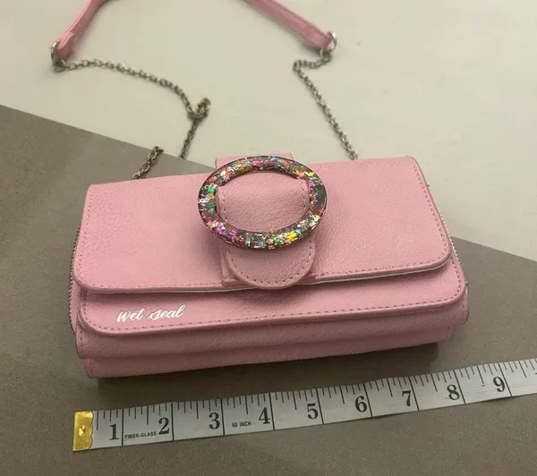 Wet Seal Bag Pink Crossbody Bag with Multicolor Ring-like new - Image 3