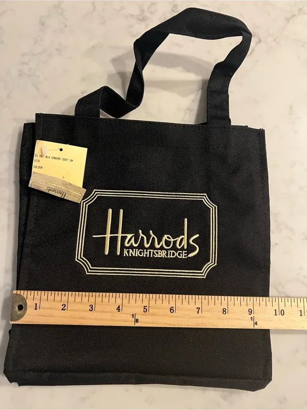 Vintage Harrods Knightsbridge Tote Bag Black Embroidered Logo NWT New w/ Tags - Image 6