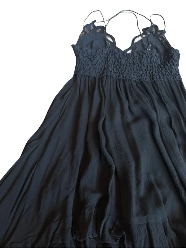 Free People One Black Lace Boho Mini Dress Ruffle Hem Sweetheart Small Women's - Image 9