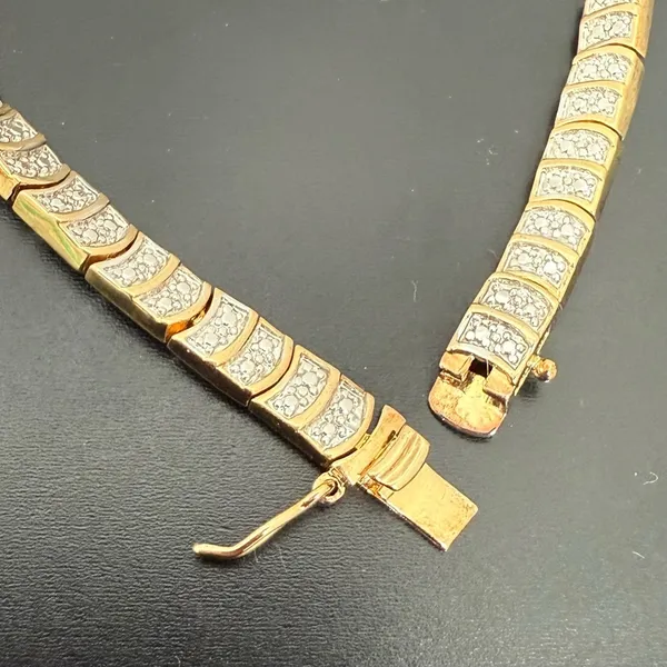 Vintage Signed M Gold-tone Diamond Illusion NO Stone 8 1/2” Tennis Bracelet 13g. - Image 9