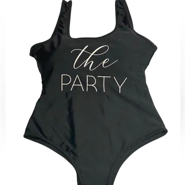 Black High Cut One Piece Swimsuit "The Party" Size Large - Image 5