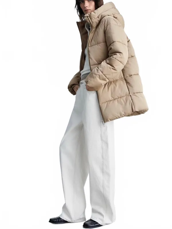 Mango Midi Quilted Anorak with Hood NWT Beige XS - Image 8