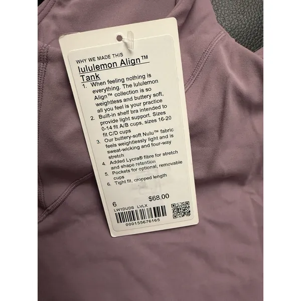 Lululemon Women’s Align Tank Top LVLX Lavender Luxe Purple Size 6 New w/tag - Image 3