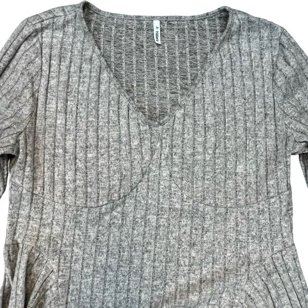 Halara Womens Midi Dress Heather Grey Ribbed Empire‎ Waist V-Neck Long Sleeve XL - Image 3