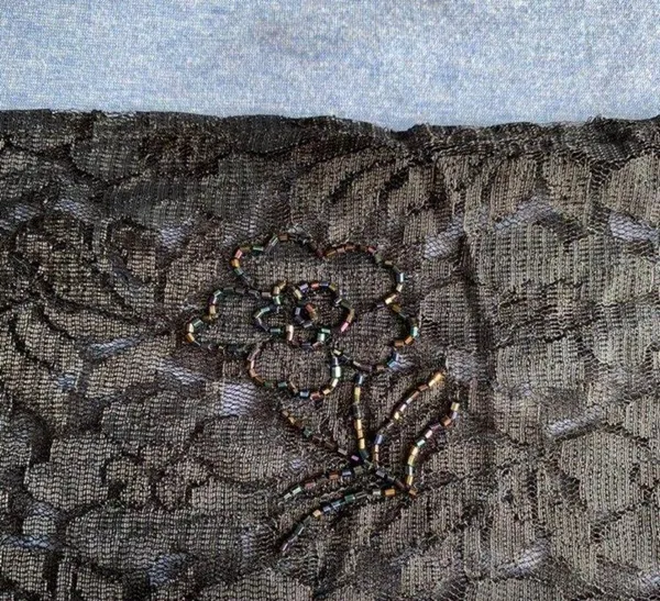 Vintage Black Lace 70 inch Scarf with Fringe - Image 3