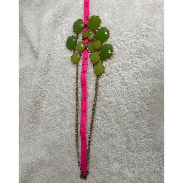 Women’s Large Faceted Green Acrylic Statement Bib Necklace Gold-tone 20” - Image 6