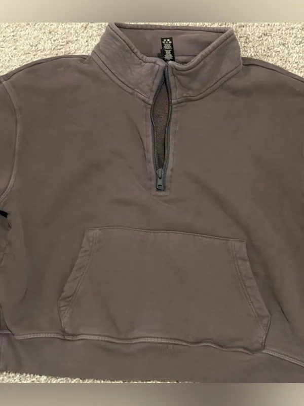SKIMS Cotton French Terry Half Zip Dark Brown Iron Size Large womens - Image 8