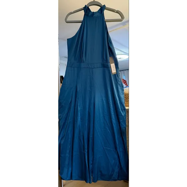 NEW Satin Sleeveless Halter Jumpsuit Pockets Wide Leg L - Image 4