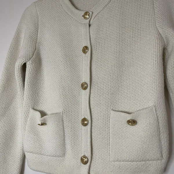 ZARA ivory cream acrylic knit cardigan gold button sweater size Small - Image 5