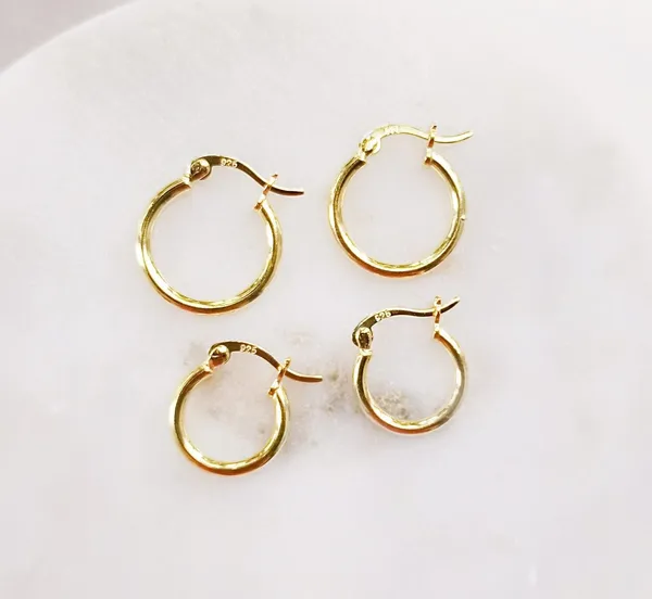 Set Of 2 Pair Sterling Silver Huggies In Gold Plating - Image 2