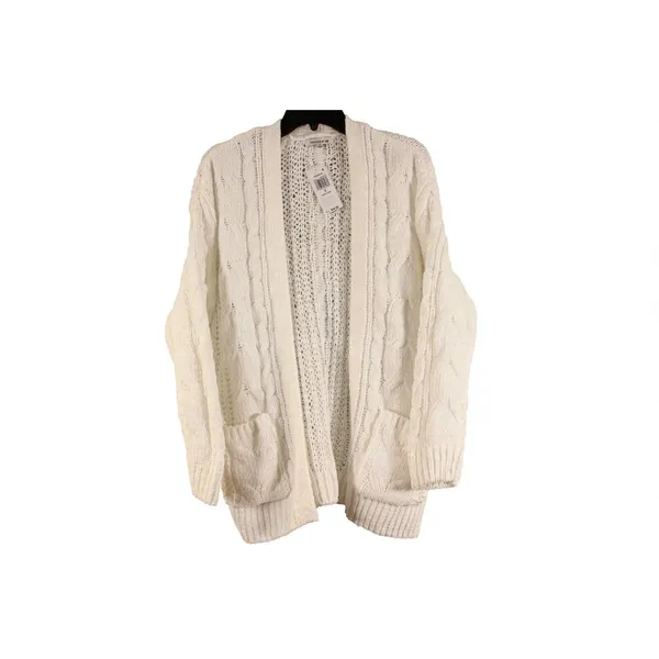 Hooked Up NWT Small White Cable Knit Open Front Cardigan Soft Cozy Layering - Image 2