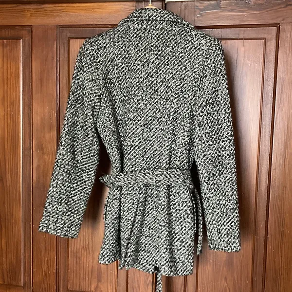 Calvin Klein Women's Black Tweed Wool Double Breasted Pea Coat Size 6 Belted - Image 2