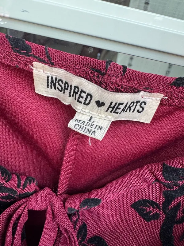 Z🐞Inspired Hearts Wine Red Floral Dress - Image 4