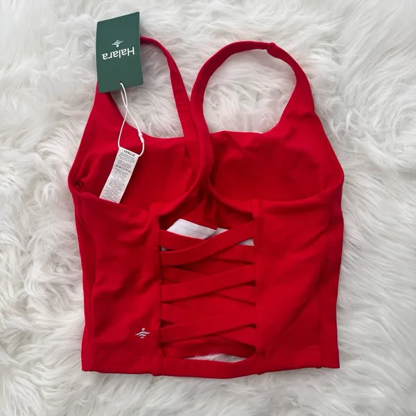 Halara Crisscross Backless Built In Bra Tank Top Red Size XXS - Image 5