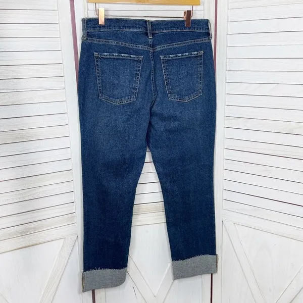 Old Navy Jeans Women Size 6 Blue Mid Rise Boyfriend Cuffed Hem‎ Crop Distressed - Image 3