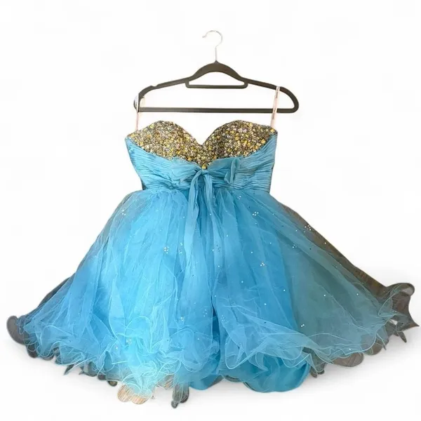 Sherri Hill Strapless Tulle Prom‎ Dress Light Blue 6 Sequin Sweetheart Formal - Image 3