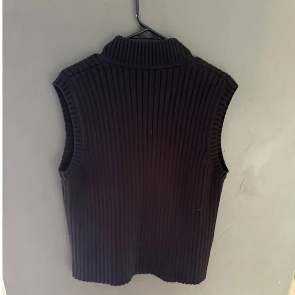 Lauren Ralph Lauren Black Ribbed Cotton Full Zip Mock Neck Sweater Vest XL - Image 5
