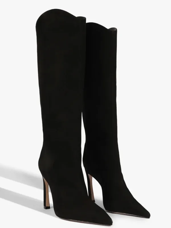 SCHUTZ Black Suede MARYANA SCULPT LEATHER BOOT Pointed Stiletto Boots Size 9B - Image 2