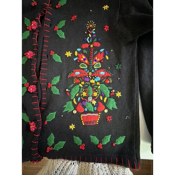 Victoria Harbour medium Embroidered Christmas Sweater Cardigan Sequin vintage - Image 10